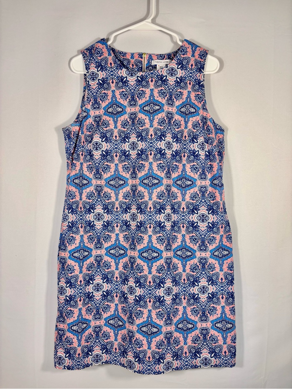 Tabitha Webb Paisley Floral Shift Dress Pink Blue Cotton Pockets Size 10